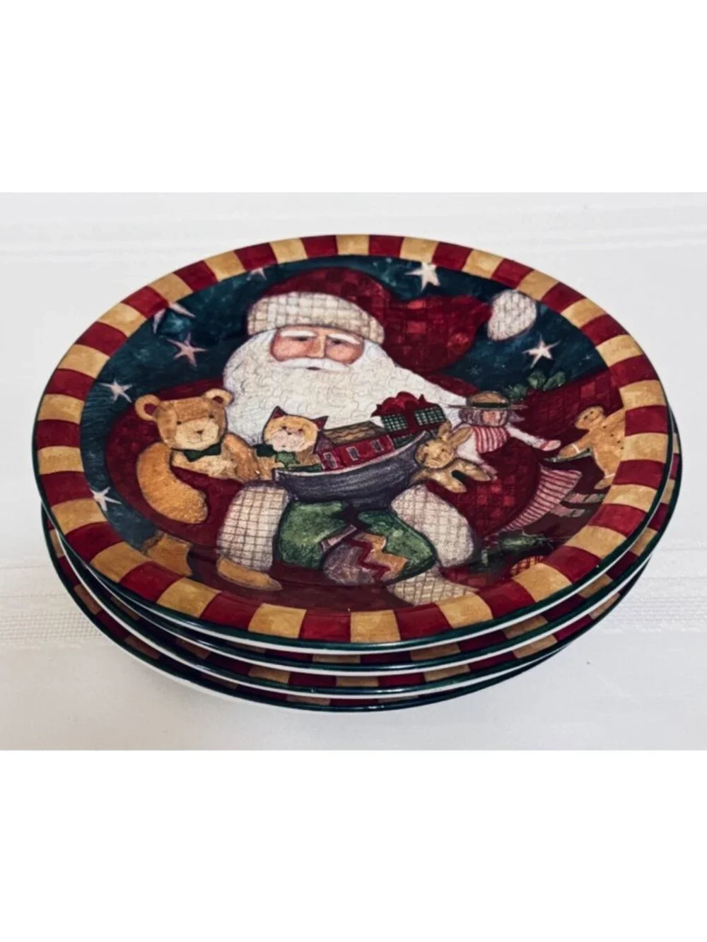4 Father Christmas Salad Dessert Plates Susan Winget Certified International